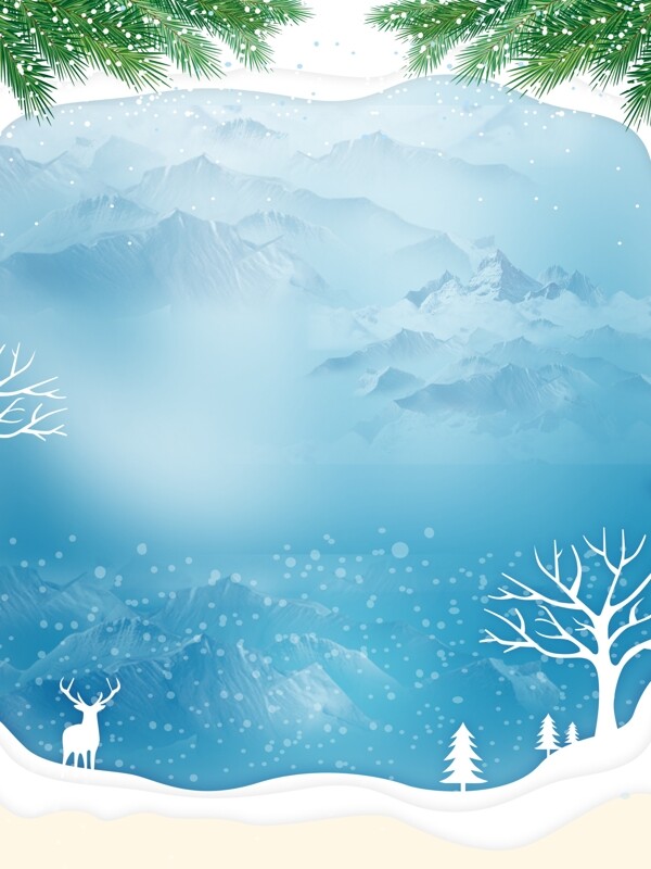 手绘小清新冬季下雪天雪地背景