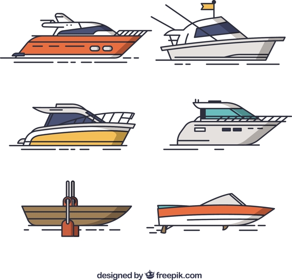 手绘风格几条游艇平面设计图标素材