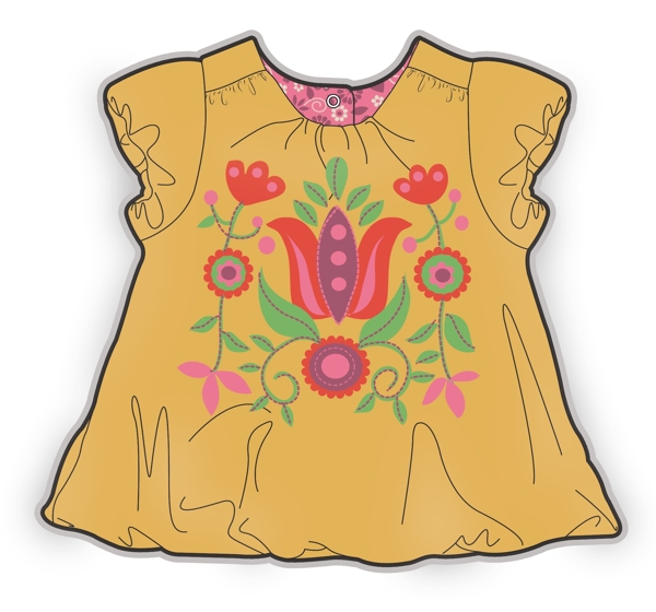 黄色娃娃裙短袖女宝宝服装设计彩色矢量