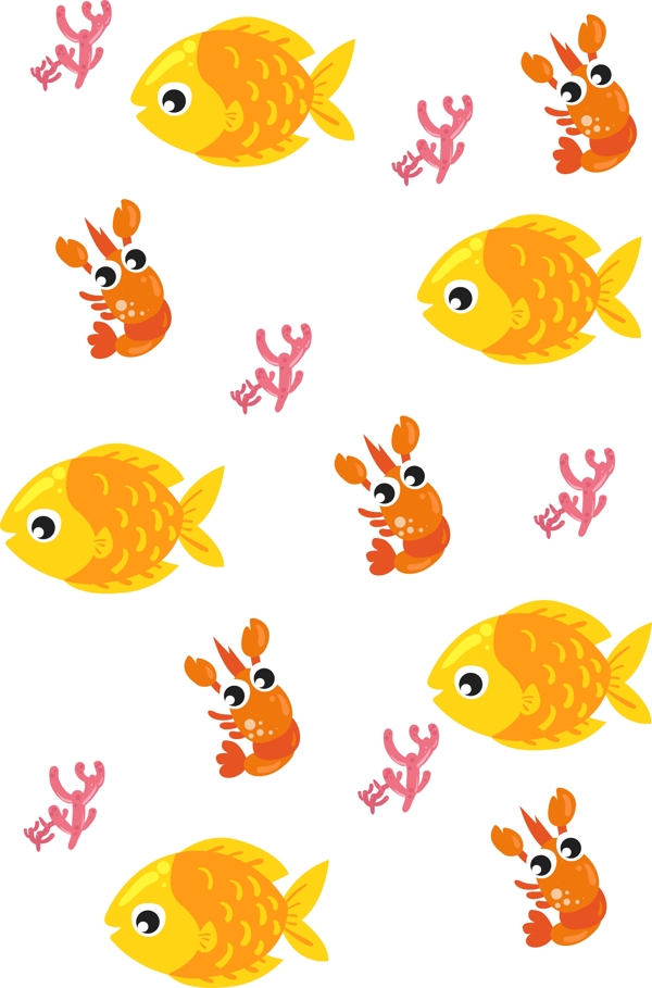 黄色的小鱼底纹插画