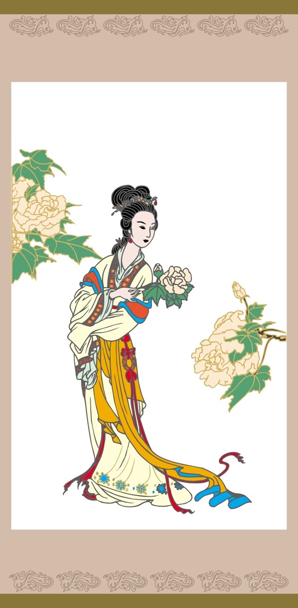 线的漂亮女人的传统中国画绘画追求