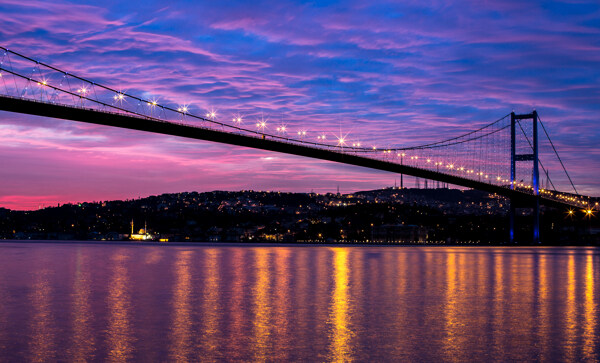 黄昏下的跨江大桥
