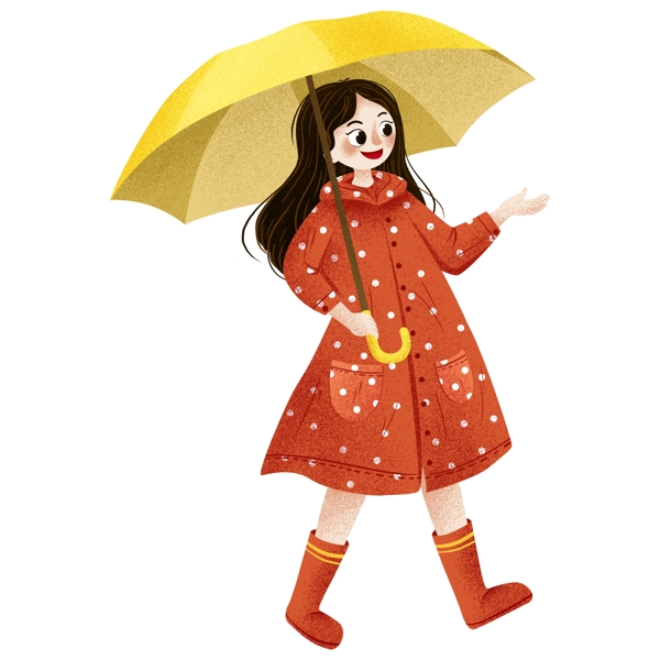 手绘二十四节气雨水撑伞的女孩元素
