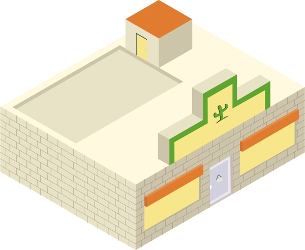 2.5D墨西哥建筑AI素材蓝色