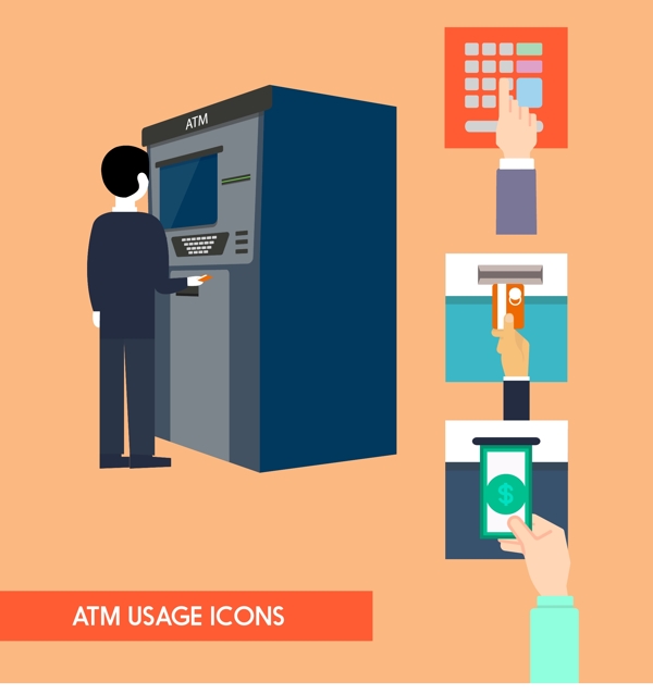 ATM机存款插画