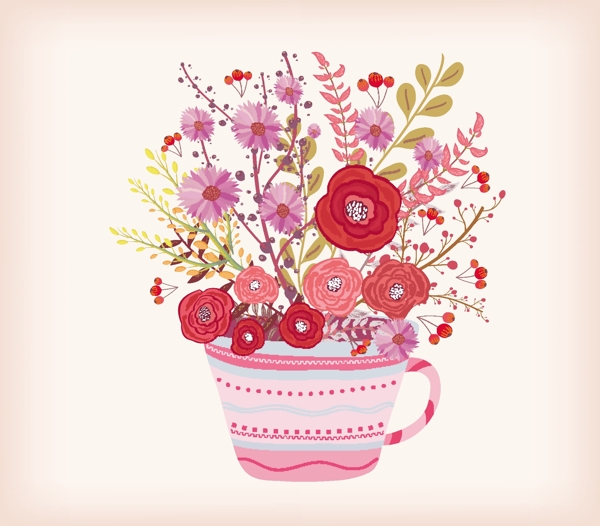 水彩粉色花朵图案矢量素材下载