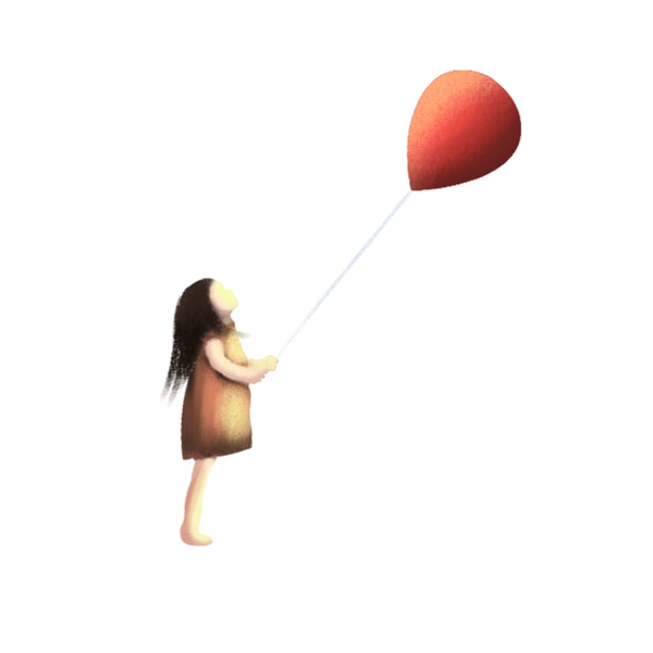 手拿气球的小女孩卡通元素