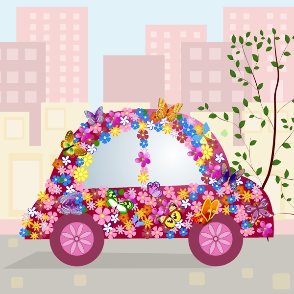 美丽的花卉的汽车设计图02