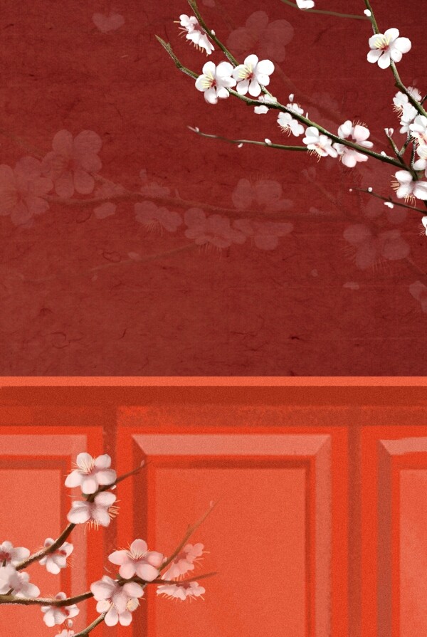 红色中国风古典梨花背景