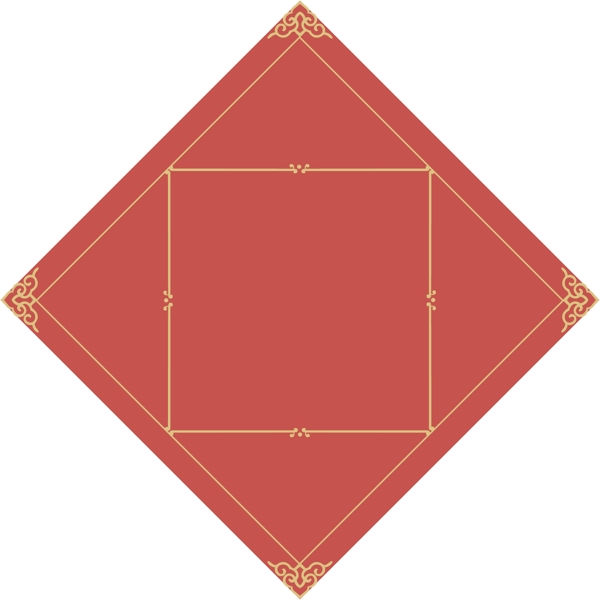 中国风红底方形金色欧式花纹细边造型边框矢量免抠