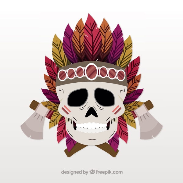 骷髅头骨印第安人装饰风格矢量素材