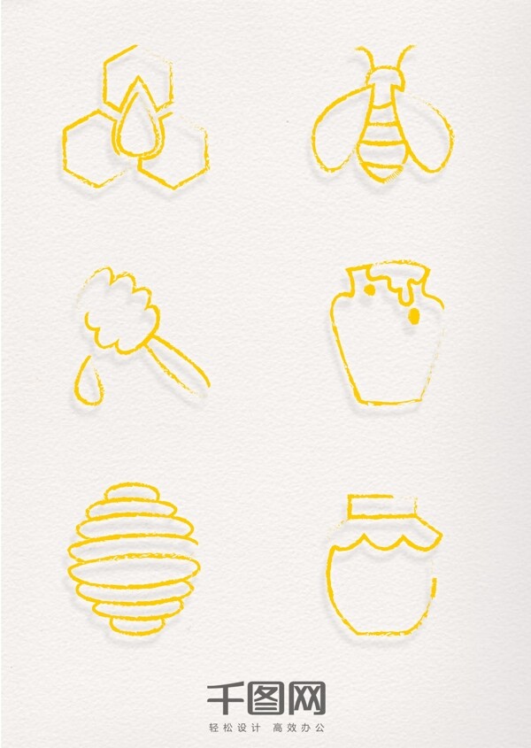 手绘风格蜜蜂元素金色印章