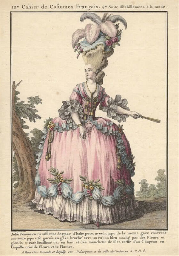 粉色欧洲古典洛可可长裙设计图