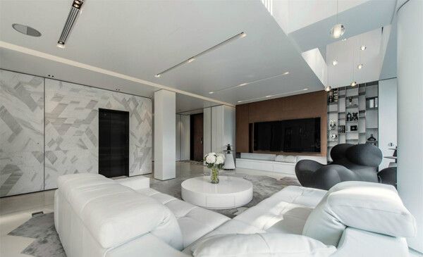 北欧白色别墅客厅软装沙发效果图