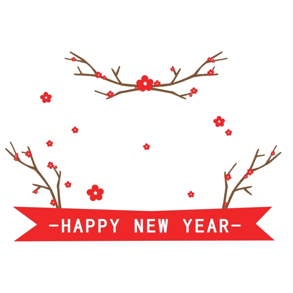 红色梅花树枝新年装饰标题框
