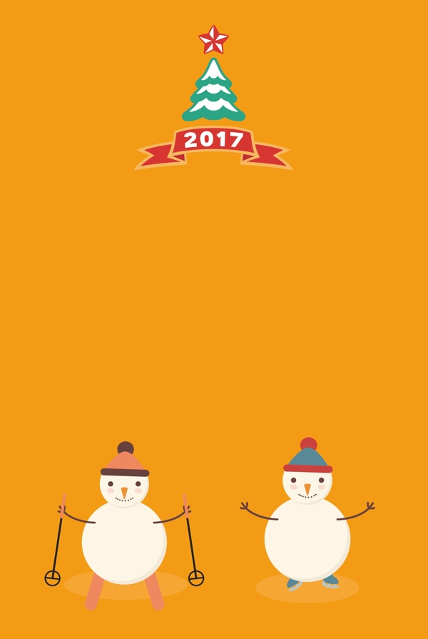 2017新年圣诞雪人调皮铲雪海报背景