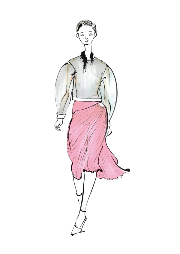 休闲粉色半身裙设计图
