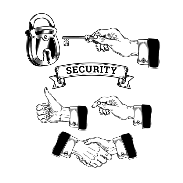 安全概念手势钥匙打开关闭锁