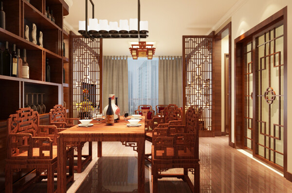 中国风中式餐厅装饰装修效果图