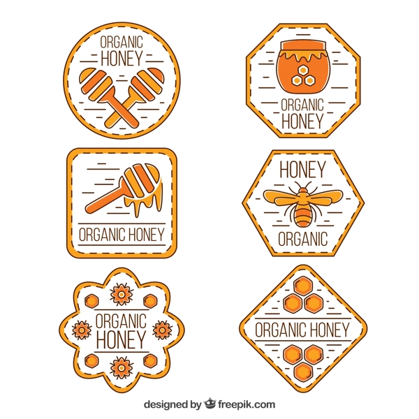 6款手绘有机蜂蜜标签矢量素材