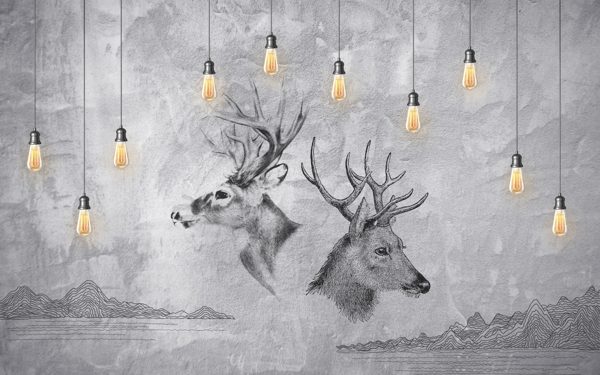北欧吊灯麋鹿背景墙装饰画