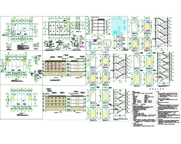 四层平面立面剖面整套建筑施工图源文件下载