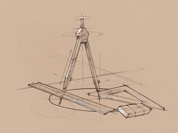 手绘办公室用品测绘工具图片