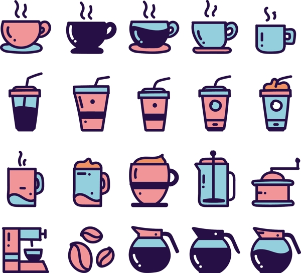 饮料热饮咖啡彩色图标矢量icons