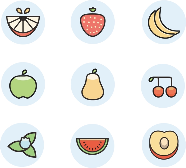 9个可爱彩色水果图标矢量图下载