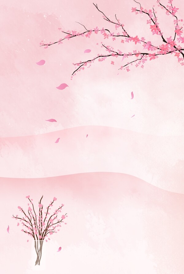 手绘粉色小清新桃花节背景