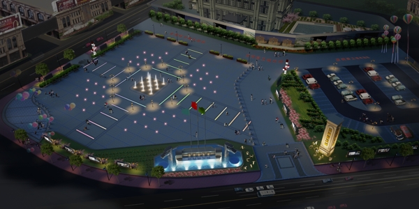 商业广场景观设计夜景