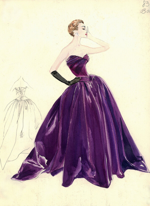 紫色抹胸礼服设计图