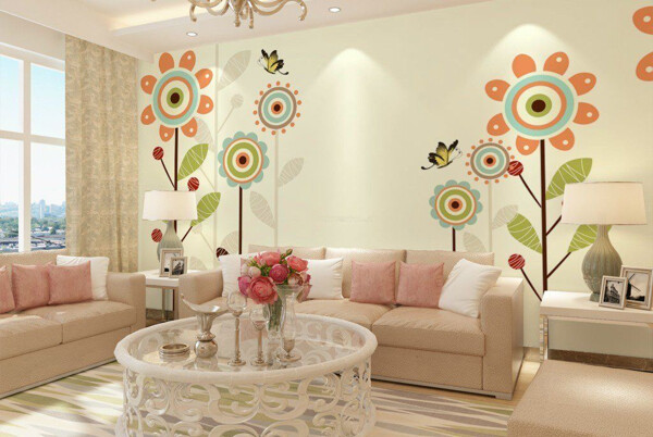 现代风格室内装修墙纸效果图温馨