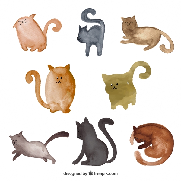 8款水彩绘猫咪矢量素材