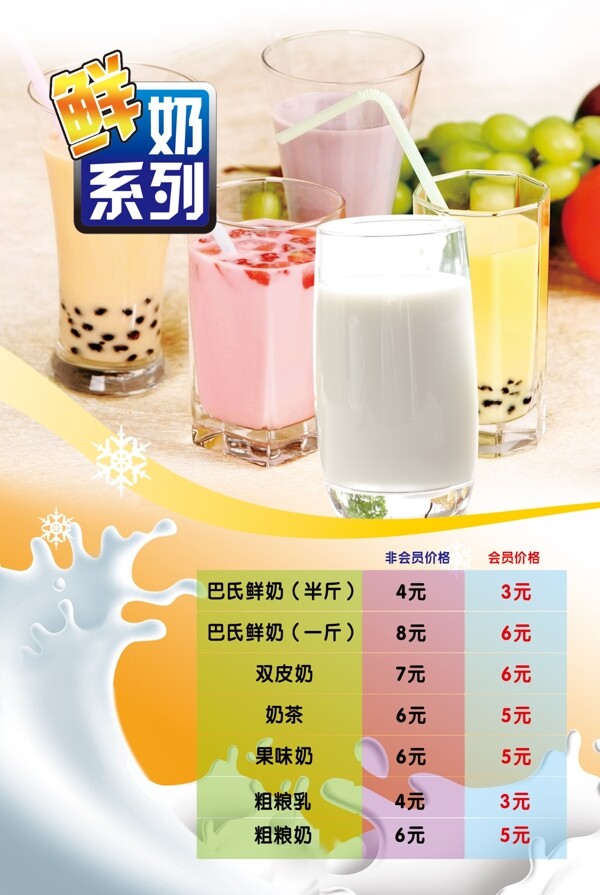 鲜奶价目表图片
