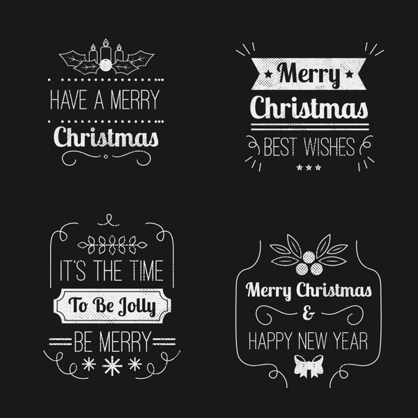 4款黑白英文圣诞标签素材