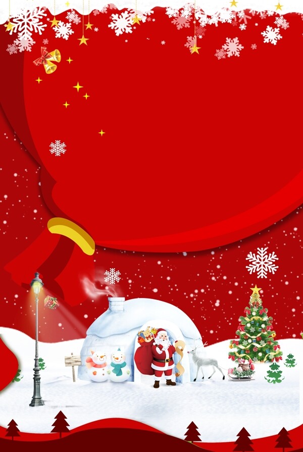 红色圣诞节主题背景展板