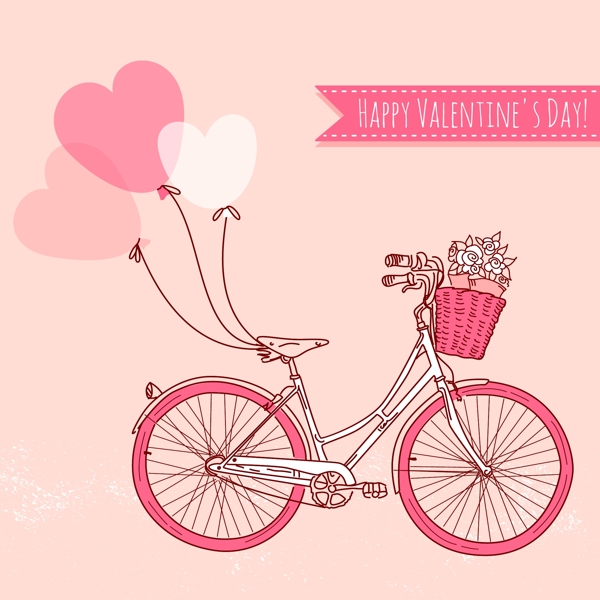 粉色情人节自行车贺卡