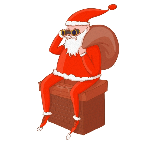 坐在烟囱上的圣诞老人卡通手绘插画