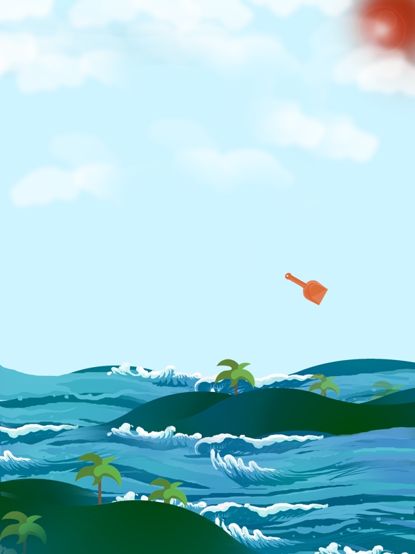 蓝色创意卡通海岛度假旅游背景