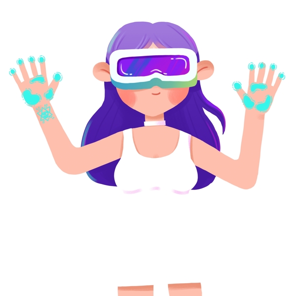 玩VR的科技女孩插画
