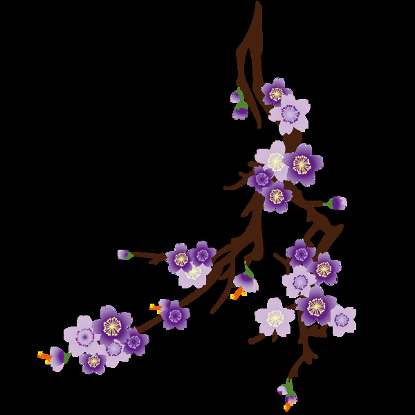 浪漫紫色樱花装饰元素