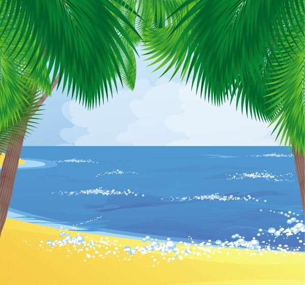 热带海滩的椰子树矢量