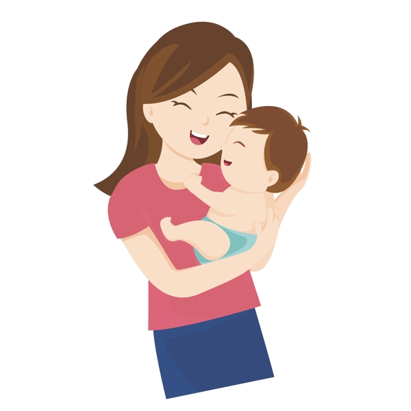母亲妈妈抱宝宝温馨粉色矢量手绘元素母亲节