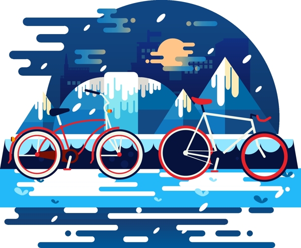 冬季简约扁平交通工具自行车矢量商用元素