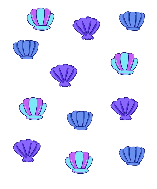 夏日海洋贝壳组合蓝紫色底纹卡通免扣PNG