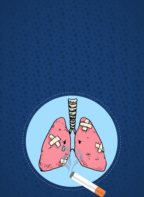 蓝色卡通吸烟有害健康PSD背景素材