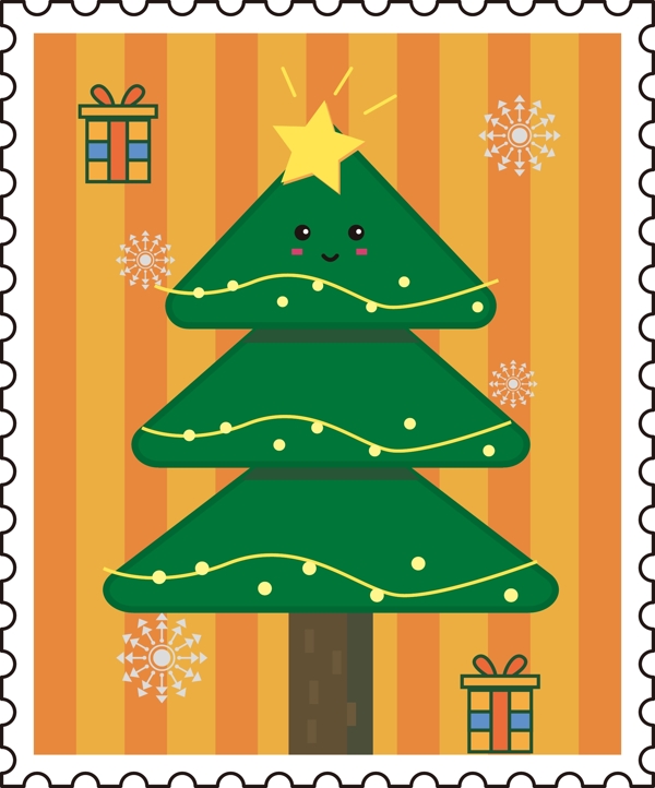 圣诞松树邮票矢量卡通可商用元素
