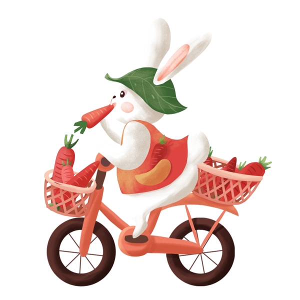 卡通手绘一只骑自行车的小兔子设计