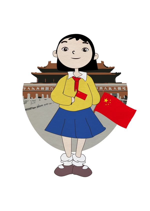建党节建军节爱国女孩党建中国风国旗学生卡通